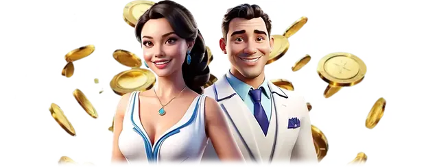 30Bet cashback: twee spelers tussen vallende gouden munten