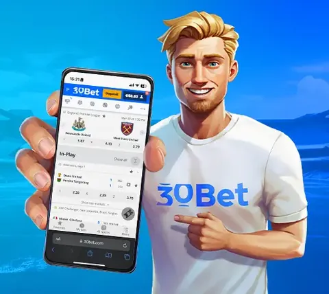 30Bet op je telefoon: speler met smartphone in de hand